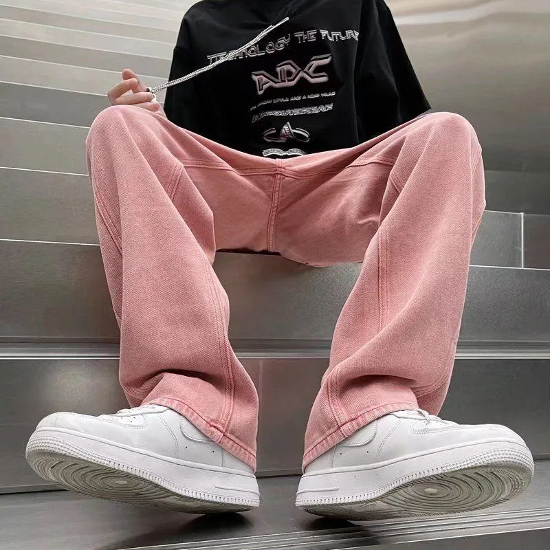 Men's Jeans Summer Pink Men Fashion Harajuku Casual Baggy Streetwear Hip  Hop Loose Straight Denim Pants Mens Trousers S-3XLMe170r