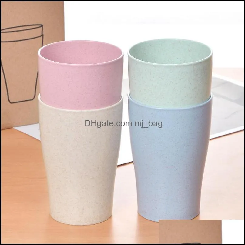 4pcs/lot plastic water mug travel coffee mug candy color juice drink cup wheat straw toothbrush mouth cups water bottle customize dbc