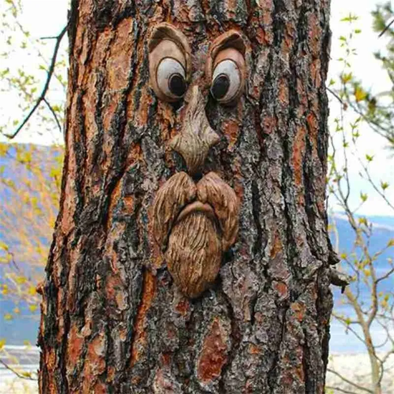 Old Man Tree Hugger Garden Art Outdoor zabawna twarz rzeźba kapryśna dekoracja Funning 220728