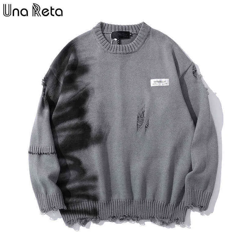 Una reta graffiti tröja män nya höst streetwear herrar kläder hip hop pullover män hål överdimensionera par tröja t220730