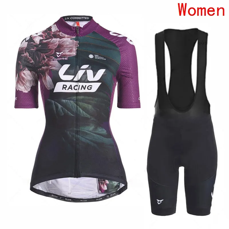 Pantaloncini con bretelle in maglia a maniche corte da ciclismo da donna LIV Team traspirante Set estivo Ropa Ciclismo Abbigliamento da corsa su strada Abbigliamento da bicicletta all'aperto Tuta sportiva Y22062502