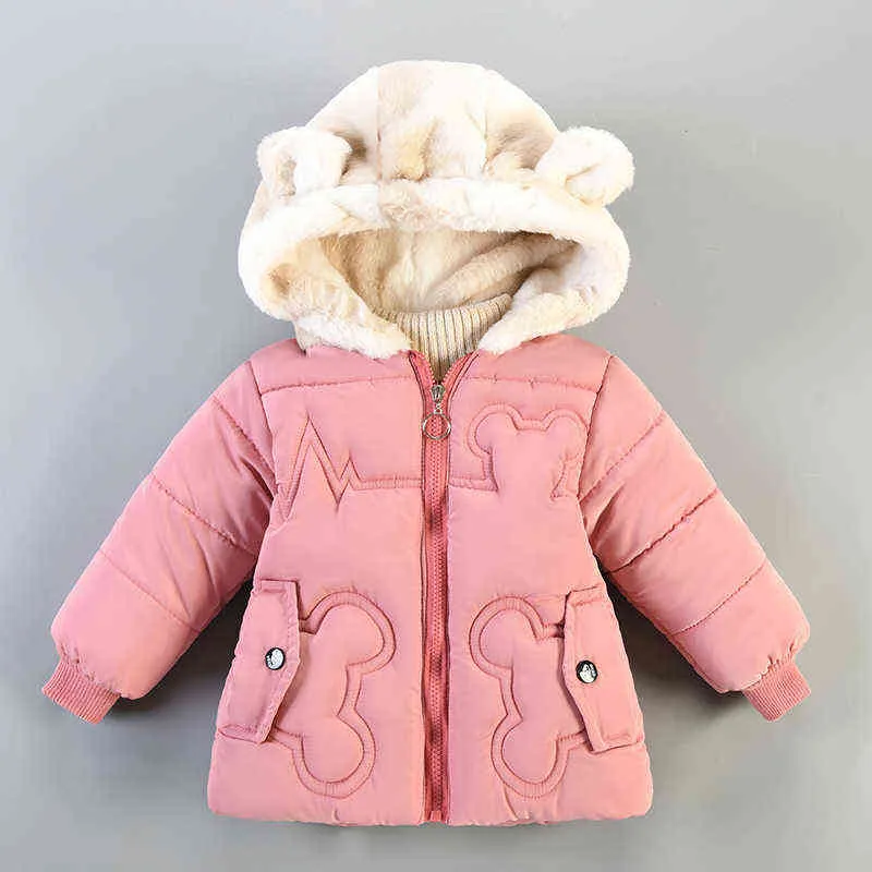 -20 inverno meninas meninas de roupas externas algodão espessado jaquetas com capuz mais veludo jackets de jaquetas infantis jaquetas parka 1 2 3 4 y j220718