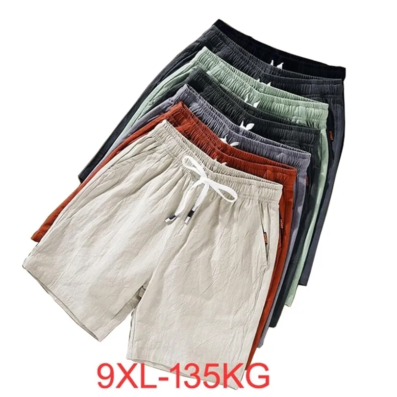 Summer Men Cotton Linen Shorts Chinese Style Plus Size Big 6xl 7xl 8xl 9xl Casual Men Home Stretch Green Orange 49 220715