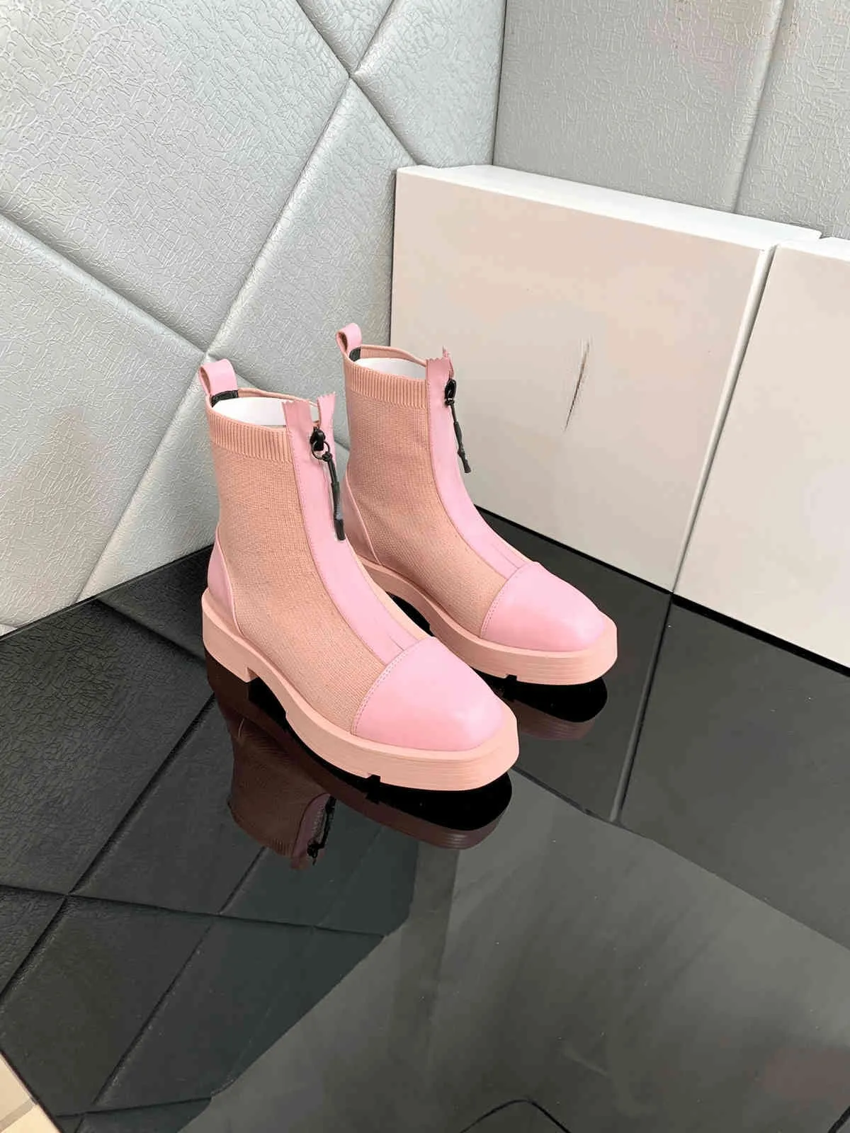 Женская модная женская квадратная квадратная носка короткие ботинки Девушки классические сапоги на молнии на щиколотке