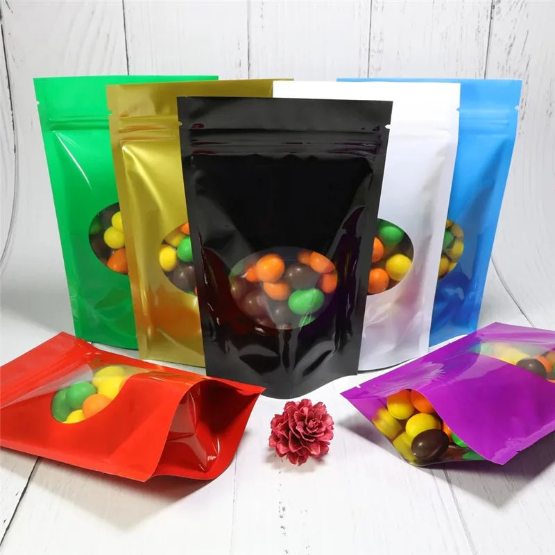 Bolsa de cozinha reclosável de saco de selo self -saco de cozinha stand up biscoits bolsas eco alumínio Mylar Sacols Mylar com janela transparente LX4834