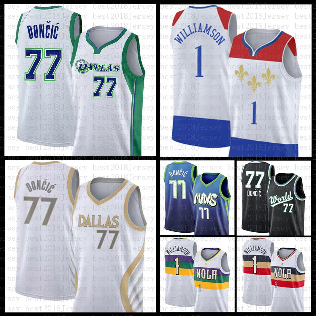 Camiseta de baloncesto 1 Luka Doncic Dirk Nowitzki New Mens Orleans Green Pelican Dalla Maverick 77 41 Zion Brown Williamson Gold