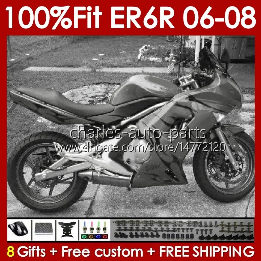 OEM Fairings Kit For KAWASAKI NINJA ER6 650 R ER 6 F 650R ER6F 06 07 08 Body 139No.100 650-R ER 6F ER-6F 2006 2007 2008 650R-ER6F 06-08 Injection mold Bodywork grey flames