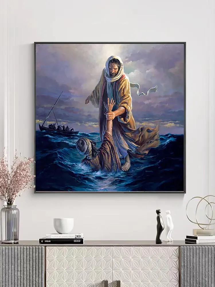 Jesus och Seascape -målningar tryckta på duk Heminredning Tryck Bilder för vardagsrum Väggkonst Poster 050902