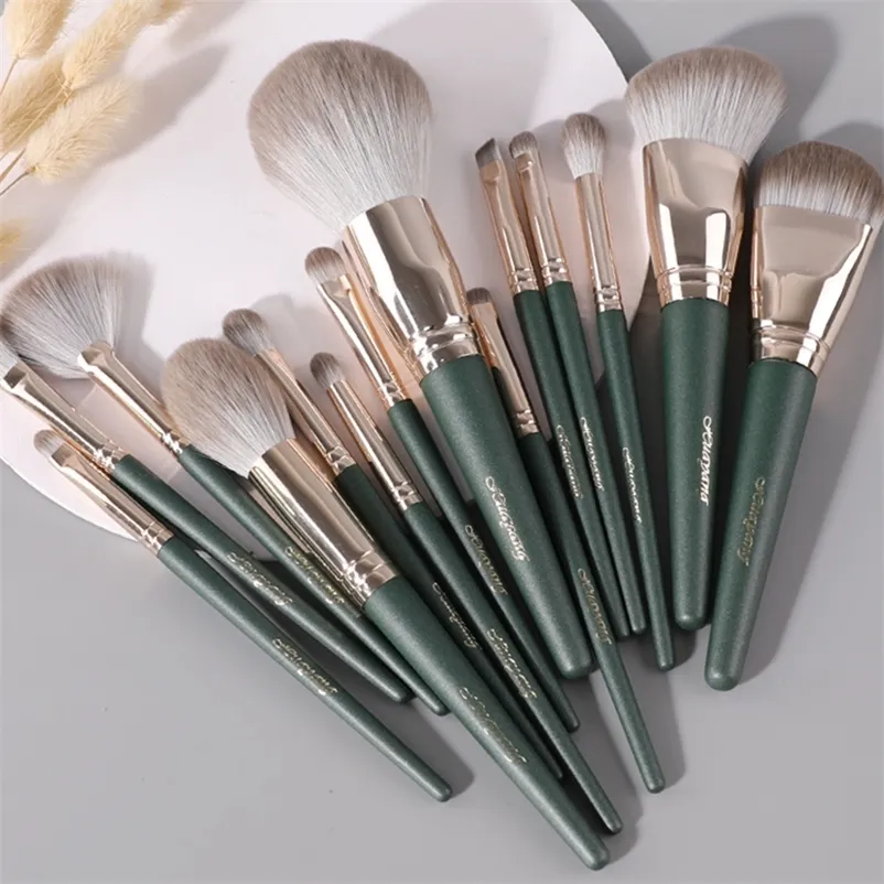 14Pcs Makeup Brushes Set Cosmetic Foundation Powder Blush Eye Shadow Lip Blend Wooden Make Up Brush Tool Kit Maquiagem 220616