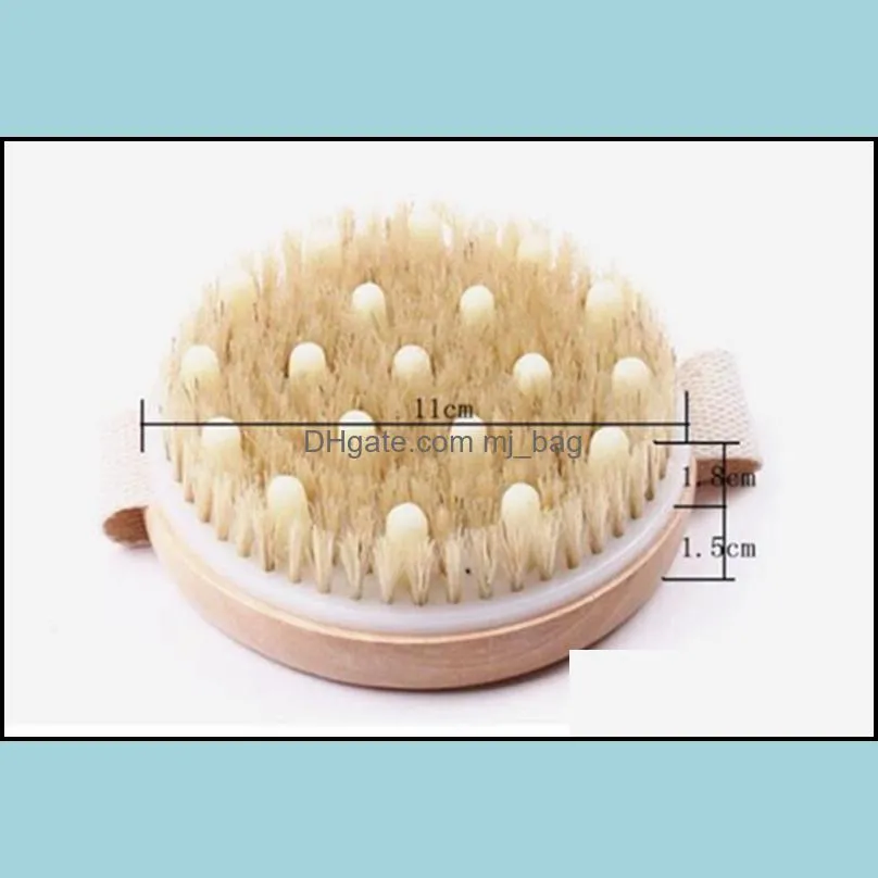 no handle bamboo bath brush dry body brush with massage nodes round shower brush for dry skin brushing