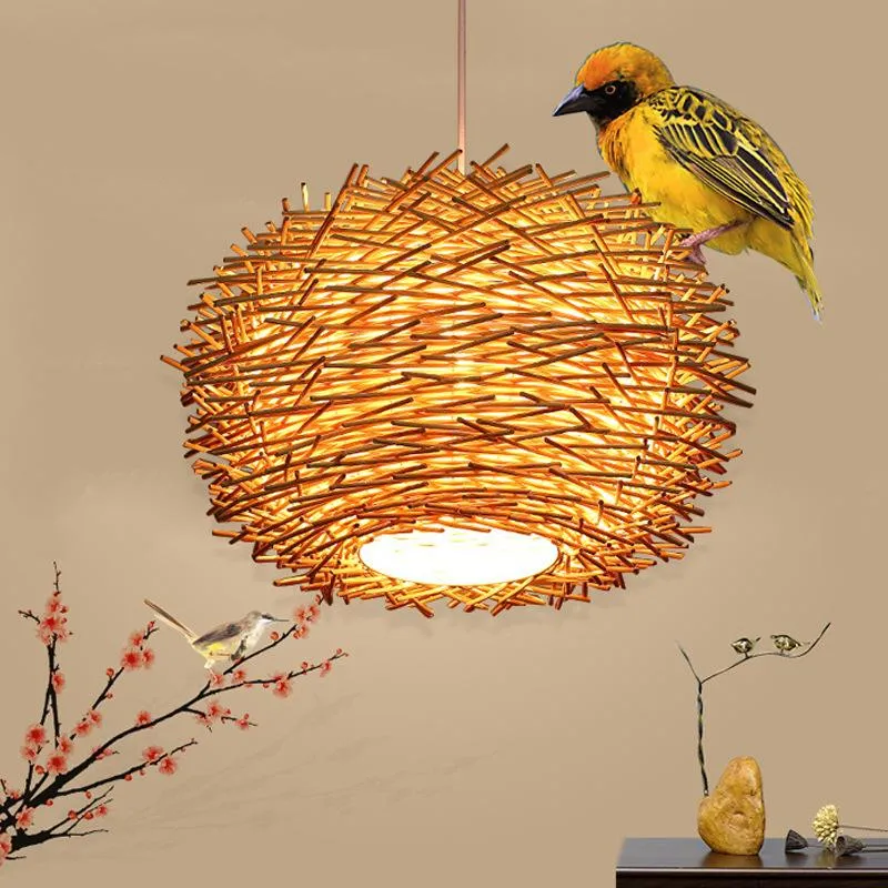 Pendant Lamps Chinese Handmade Bamboo Wicker Rattan Lampshade Ceiling Lamp E27 Living Room El Restaurant Aisle LampPendant