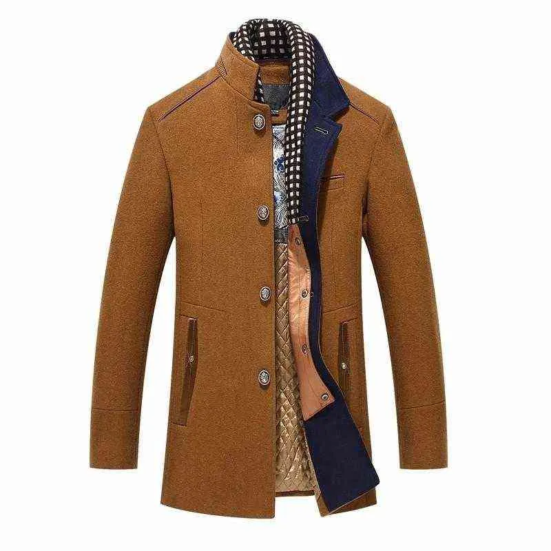 남성 양모 혼합 모직 코트 겨울 양털 따뜻한 재킷 열 슬림 피트 패션 트렌치 겉옷 남성 Cappotto Uomo T220810