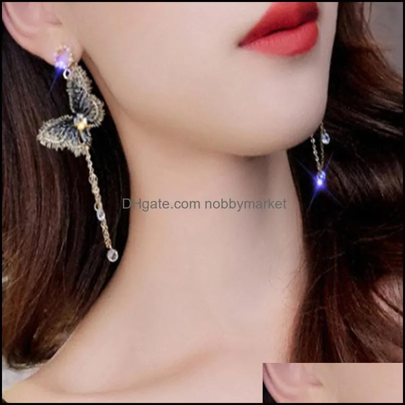 Dangle & Chandelier Korean Fairy Butterfly Long Earrings For Women Girl Ear Adornment Alloy Circle Rhinestone Tassel Handmade Jewelry