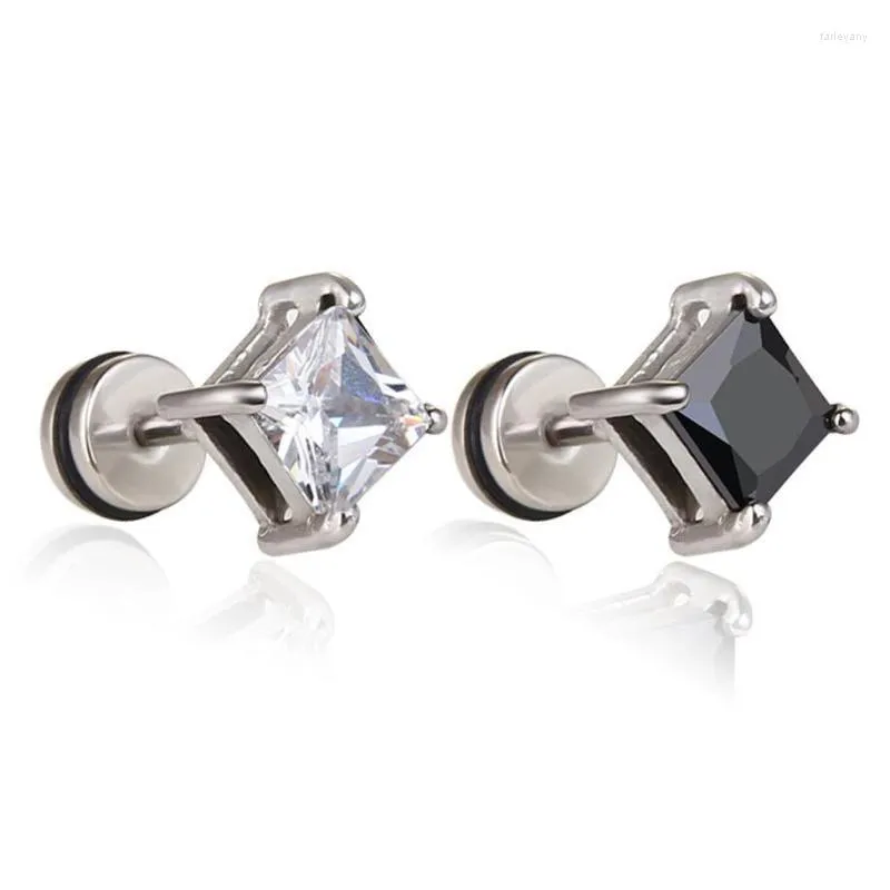 Stud heren oor sieraden titanium stalen oorbellen voor vrouwen eenvoudige vierkante kristal zwart zirkoon punctie hypoallergeen oordringstud farl22