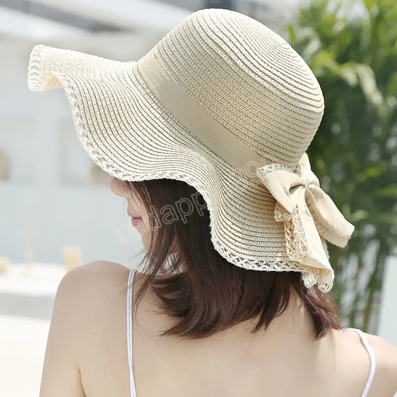 Chapeau de paille d'été à gros nœud papillon pour femmes, casquette de plage en plein air, mode respirante, pare-soleil, chapeaux de pêcheur Elgant Panama pour dames et filles