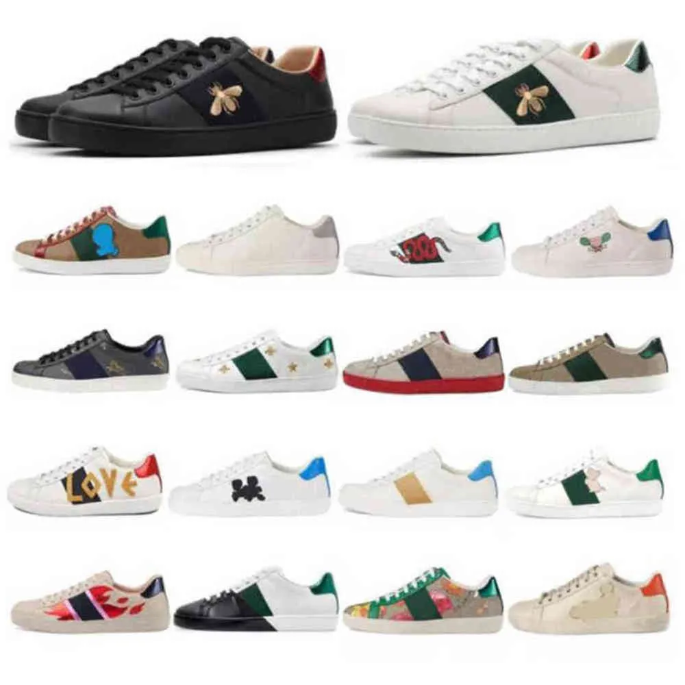 Men Women Casual Luxury Designer Shoes Leather Sneakers Ace Bee Snake Heart Strawberry Wave Mouth Tiger Web Print Stylish Trainers Green Red S3qm