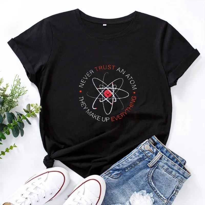 Atom T-Shirt Kadın Rahat Pamuk Kısa Kollu O-Boyun Tişört Sokak Moda Kişilik Camisetas Mujer Kadınlar