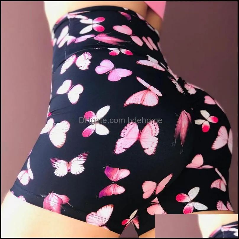 Yoga Outfit Pinted Butterfly Women Half Cropped Casual Short Leggings Fitness Push Up High Waist Shorts Workout Streetwear Plus Size