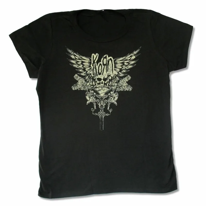 Korn Skull Wings Girls Juniors Black T Shirt Band Merch Customize Tee Shirt 220527