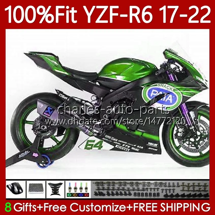 Organismo de Molde de Injeção Verde para Yamaha YZF-R6 YZF600 YZF R6 R 6 600 CC 17-22 Bodywork 119No.49 YZFR6 17 18 19 20 21 22 YZF-600 2017 2018 2019 2020 2021 2022 OEM Feeding