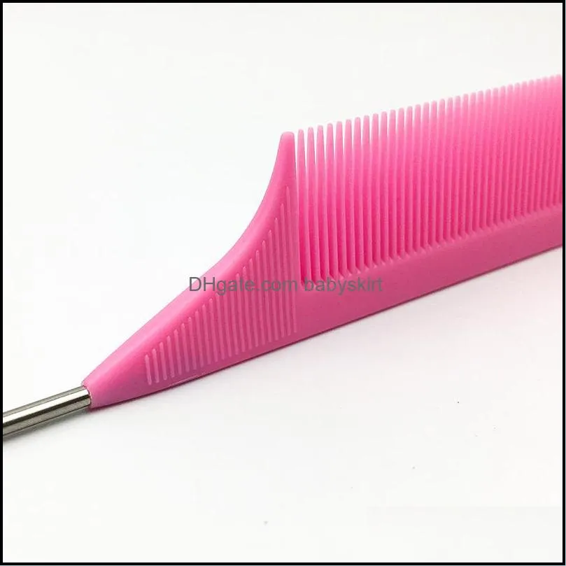 Candy Color Anti-static Rat tail Comb Fine-tooth Metal Pin Hair Brushes salon beauty Styling tool accept your logo