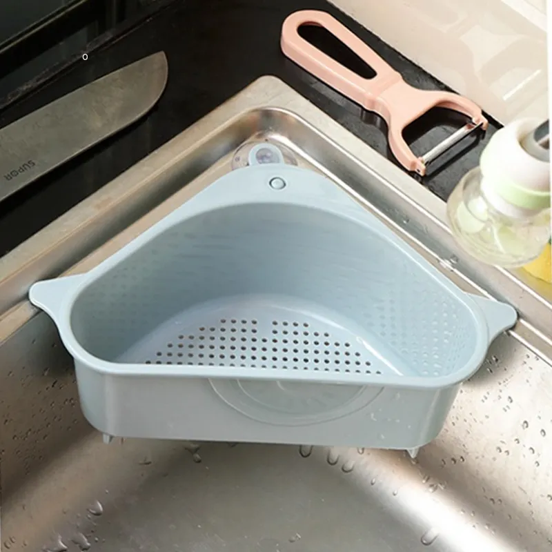 NEUE Küche Dreieckige Waschbecken Sieb Abfluss Obst Gemüse Abtropffläche Schwamm Rack Lagerung Werkzeug Korb Saugnapf Waschbecken Filter Regal