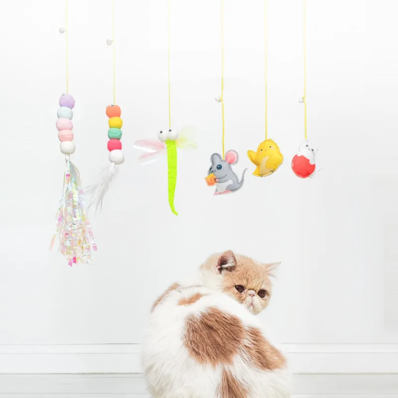 교수형 개 고양이 훈련 장난감 대화식 재미있는 연주 티저 완드 애완 동물 장난감 HH22-284