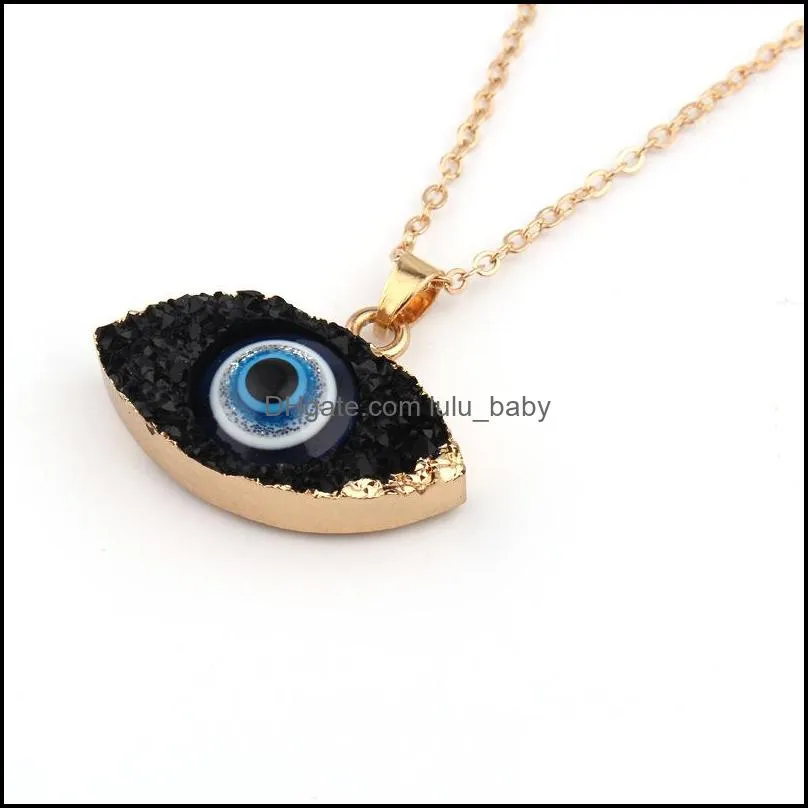 Simple Evil Eye Druzy Drusy Pendant Necklace Women Resin Handmade Clavicel Chains Necklaces for Female Christmas Imitation Natural Stone