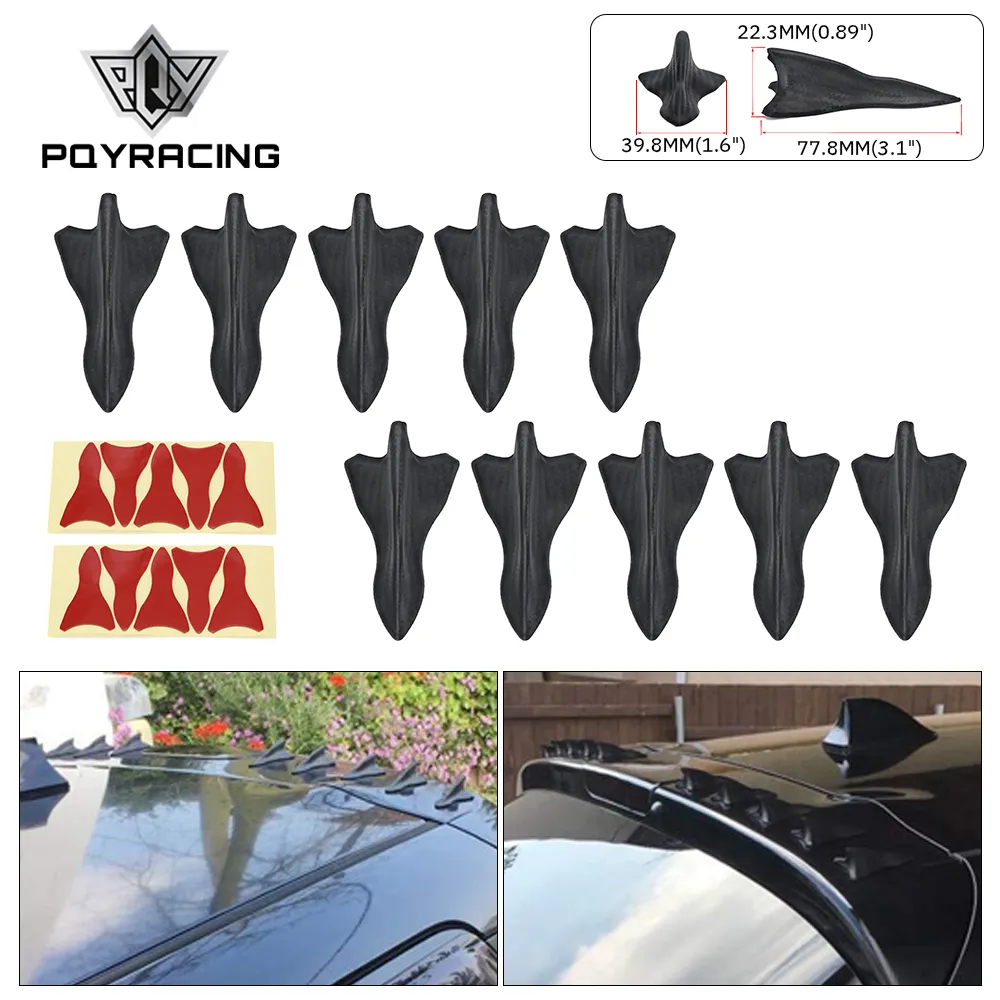 10PCS Vortex Generator Flexibele PP Evo-stijl dakhaaienvinnen Spoiler Wing Kit Koolstofvezel Design-ogende kleur Universal Pqy-SFB02