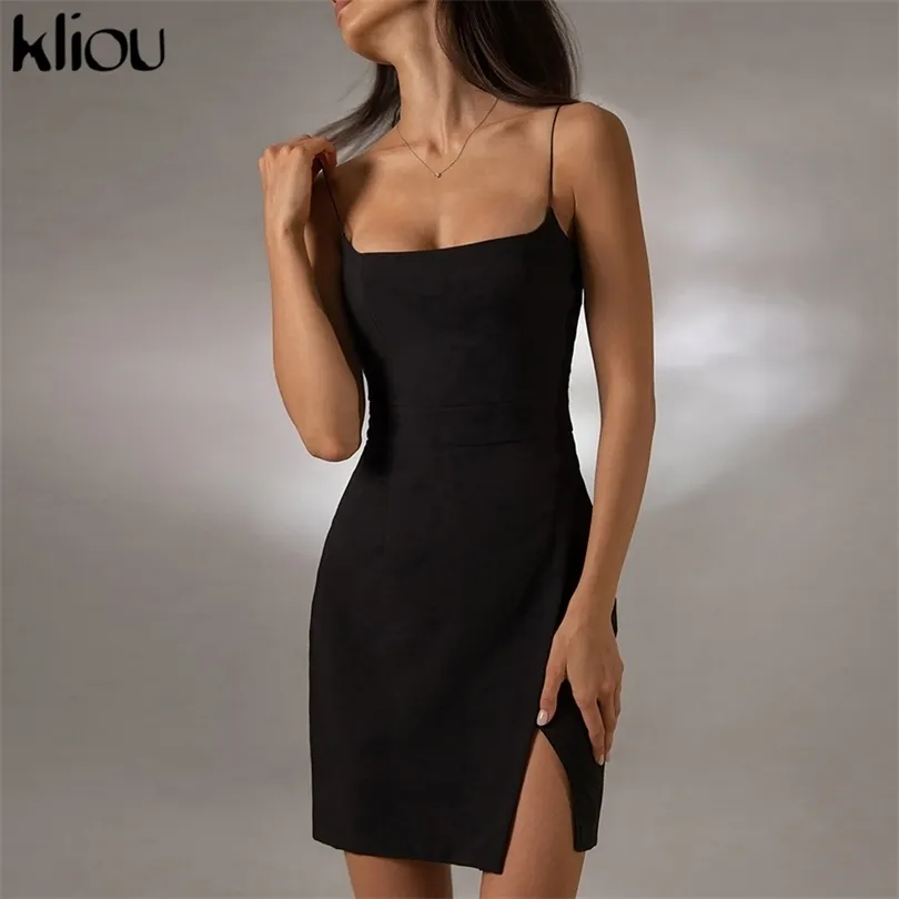 Kliou Classic Camis Mini платье Женщины Сексуальная сторона с низкой вырезом пролитая сплошная юбка Женская LGANT BODYSING Вечерняя одежда Vestidos 220509