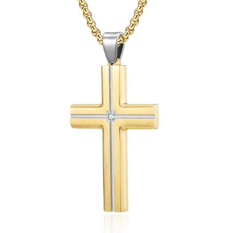Hänge halsband män korsar rostfritt stål halsband Jesus tro religion smycken personlighet enkel kristallkors män gåvapendant