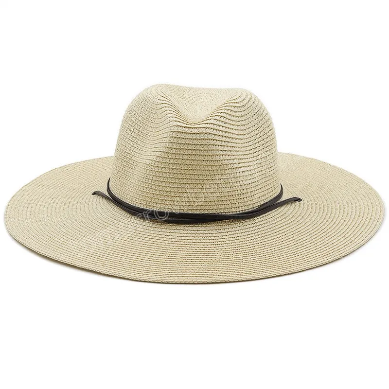 10.5 cm BRIM Big Straw Hat For Women Men Jazz Fedoras Cooling Sun Hats Summer Breattable Elegant Ladies Party Hat