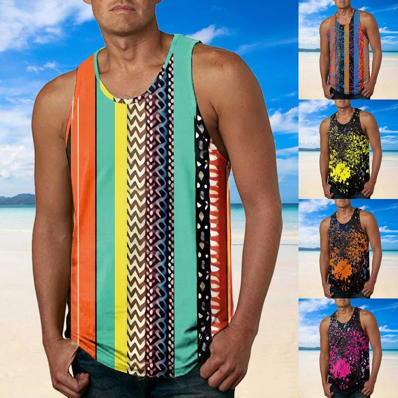 Men's T-Shirts Mens Fashion Hawaiian Style Beach Sports Shirts Tank Top Men Gym Print Vest Blouses Summer Men's T Shirt 2022 TeesMen's