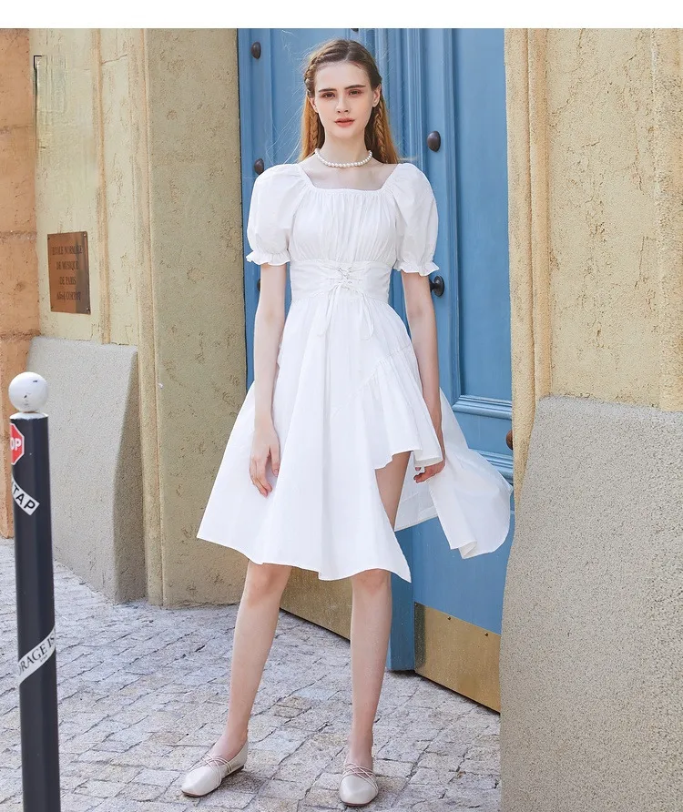 Flare Sleeve White Dress, Womens Elegant Midi Dress With Flare Sleeve White Dress, Womens Elegant Midi Dress With