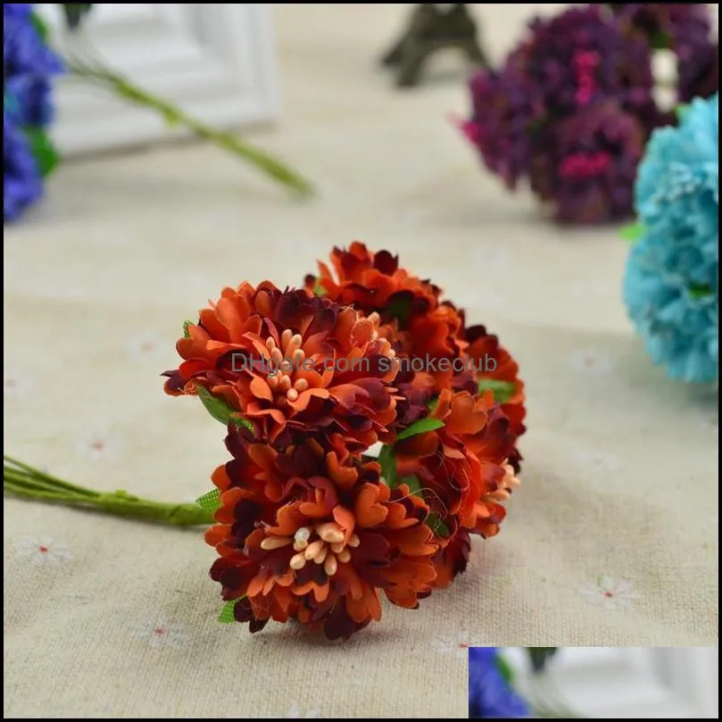 6pcs/bundle Silk Carnation Diy Wreath Gifts Artificial Flowers Christmas For Home Wedding Decor Accessories Fake Scra jllwlR