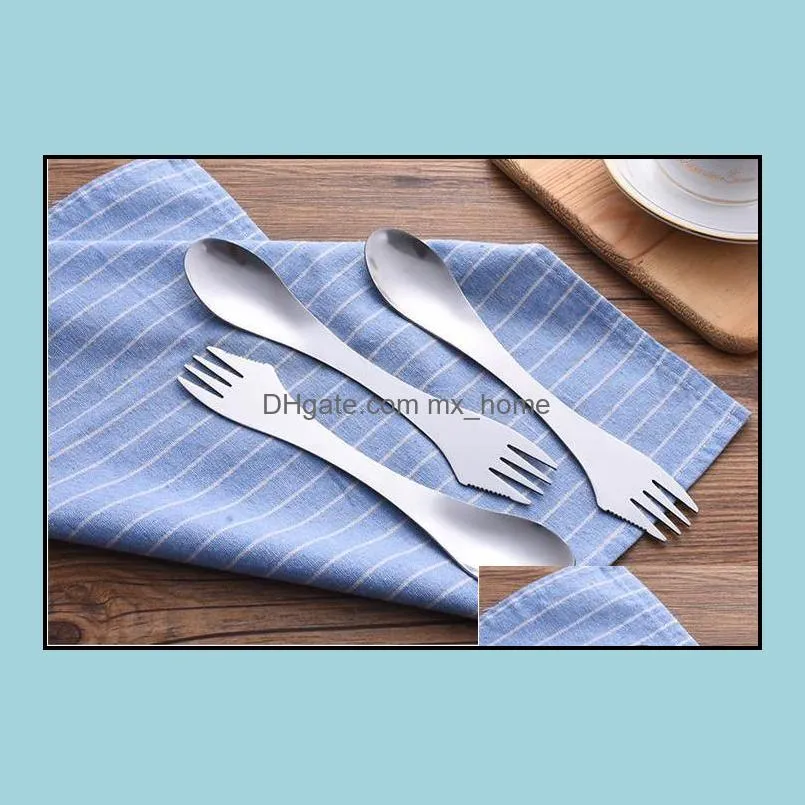 fork spoon spork 3 in 1 tableware stainless steel cutlery utensil combo kitchen outdoor picnic scoop/knife/fork set sn1771