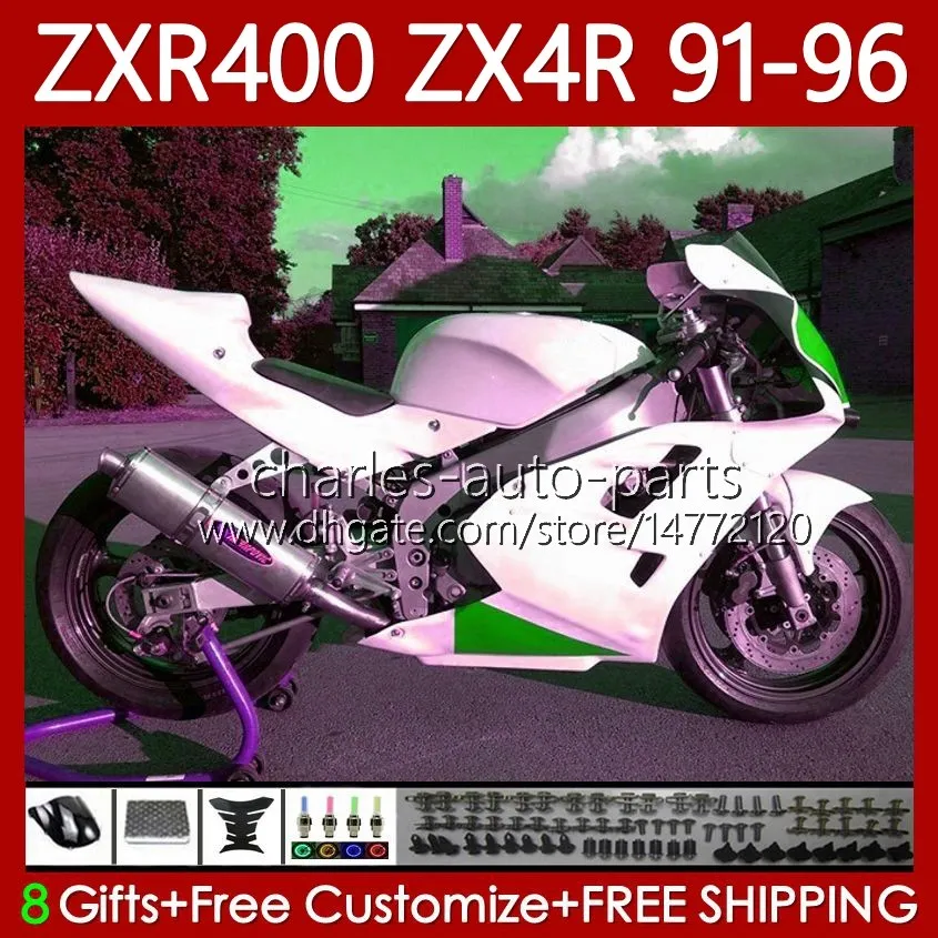 Kit de carenados para KAWASAKI NINJA ZX4R 400CC ZXR-400 1991 1992 1993 94 95 96 Carrocería 138No.73 ZXR Blanco verde 400 CC ZX-4R ZX 4R Carenado ZXR400 91 92 93 1994 1995 1996 Cuerpo