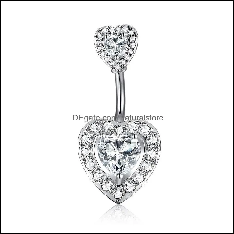 navel rings for women girls cubic zirconia heart belly button ring body art piercing jewelry