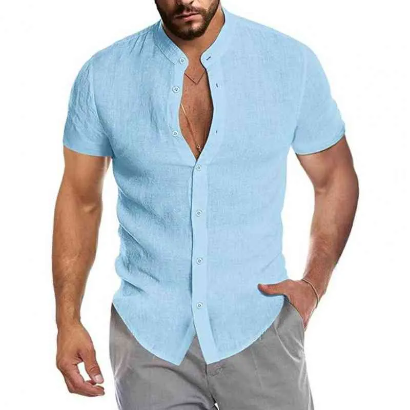 Lino Para Hombre camisa de mangas largas Verano Suelta Fit Camisas Prendas para el torso Informales Cuello en V M-3XL 
