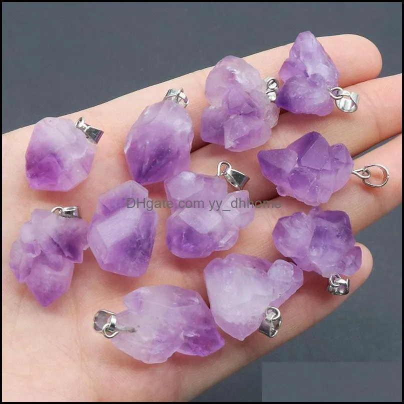 Natural Crystal 10-18mm Amethyst Rough Stone Pendant Necklace For Women Jewelry Gift