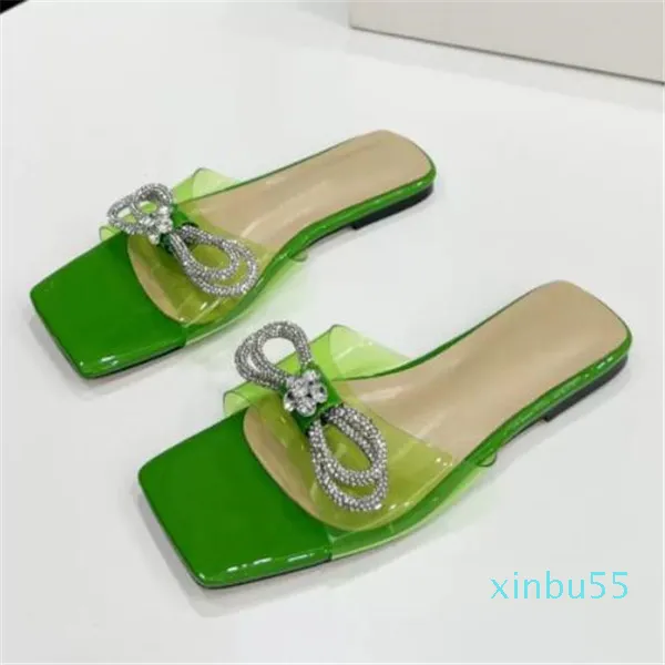 women Slippers designer ladies outdoor beach sandals Crystal Bow Flat Casual Slippers wedding banquet dress shoes