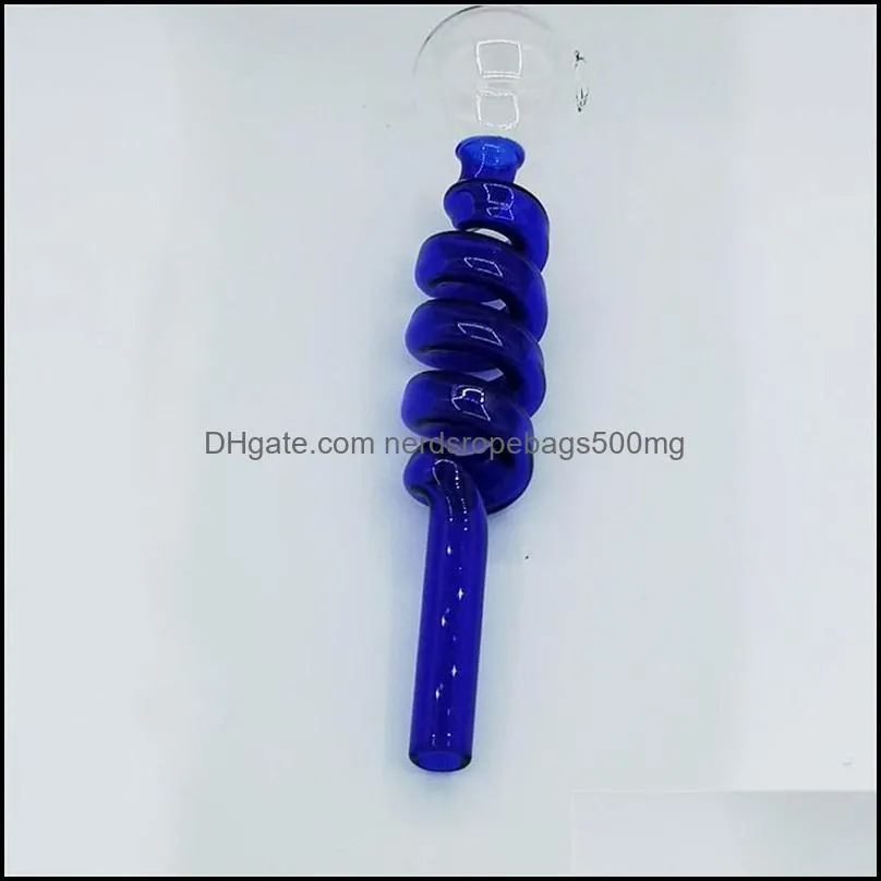 Spiral Shape Glass Pipes Manual Blowing Pipe Arts Colorful Curved Pot Transparent Pure Colour Durable 14cm 3qf N2