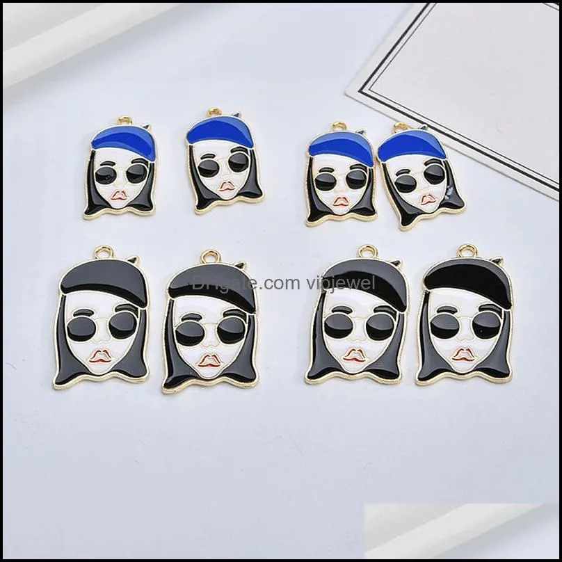 charms est 30pcs/lot oil drop alloy pendant diy jewelry findings fashoin beauty girl head earring ornament accessorycharms