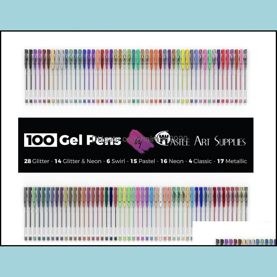 100 colors creative flash gel pens set, glitter gel pen for adult coloring books journals drawing doodling art markers