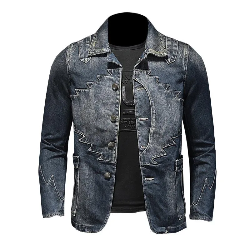 جاكيتات الرجال McIkkny Men's Vintage Washed Denim National Geatwork Tops Spring Streetwear Coats for Malemen's