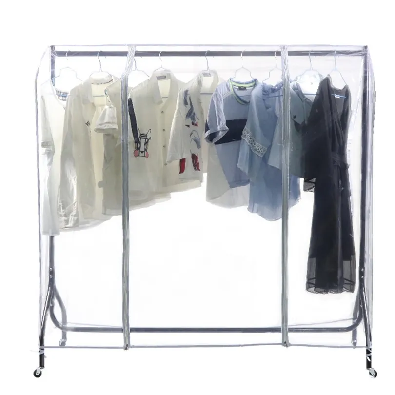 Transparent fyrkantig full täckning för golvstående torkställ för klädplagg.