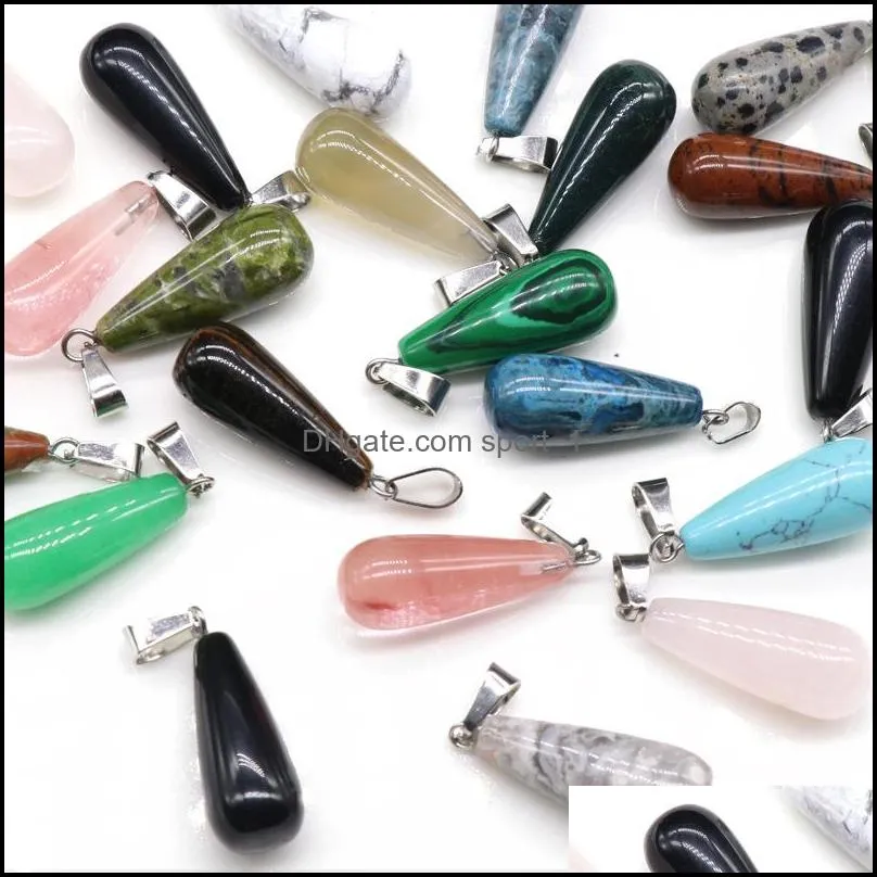 natural stone water drop necklaces opal pink quartz crystal chakra reiki healing pendulum necklace
