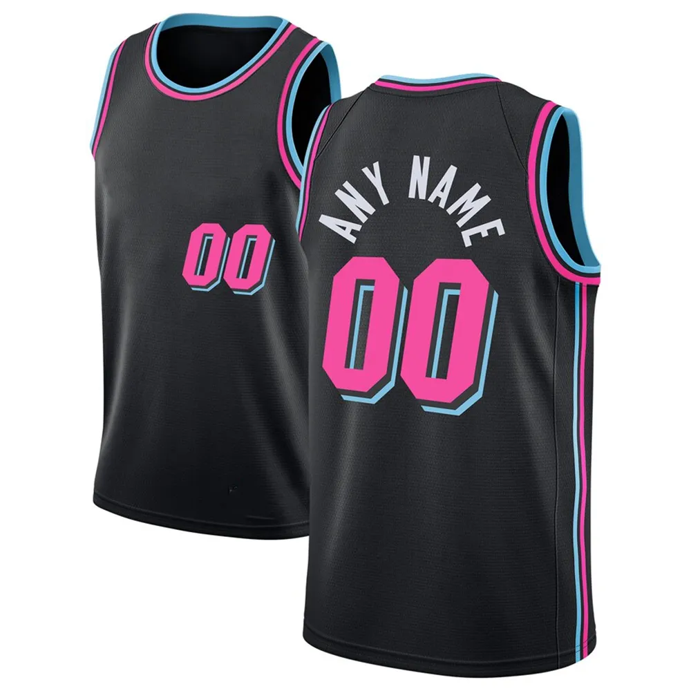 Drukowane Miami Niestandardowe DIY Design Koszykówki Koszulki Dostosowywanie Zespołu Drukuj Spersonalizowane Dowolne Numer Numer Mężczyźni Kobiety Dzieci Youth Boys Black Jersey