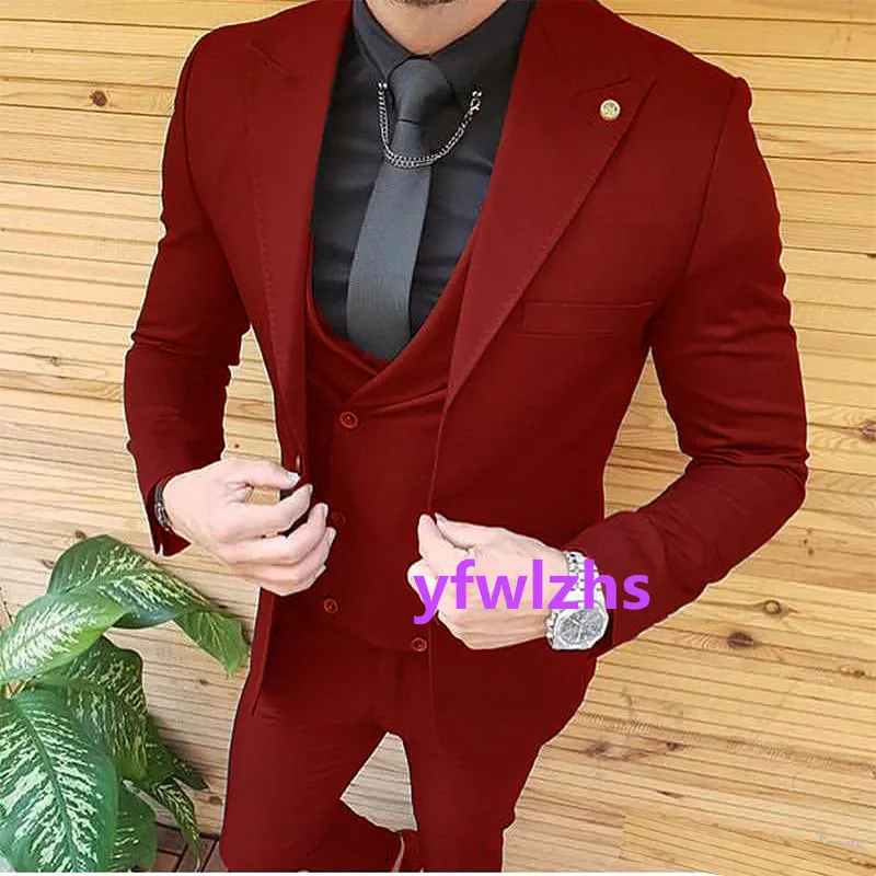 Customize tuxedos One Button Handsome Peak Lapel Groom Tuxedos Men Suits Color Optional 04