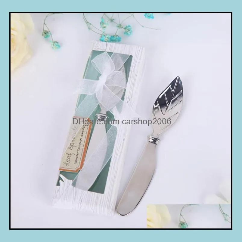 leaf shape butter knife cream cheese zinc alloy pastry tools spreader wedding party favors silver cake butters knifes sn4091